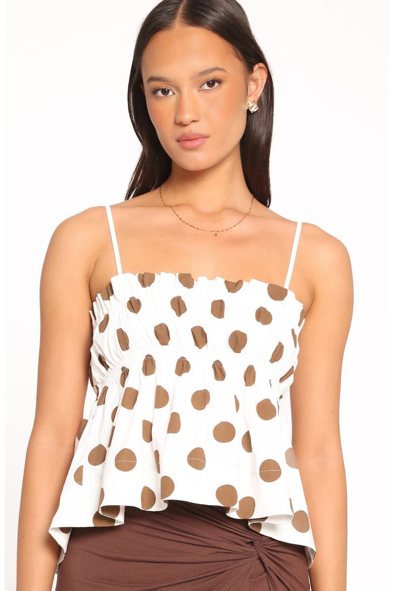 Yvaine Stretch Cotton Babydoll Top, Alternate, color, BROWN POLKA DOT