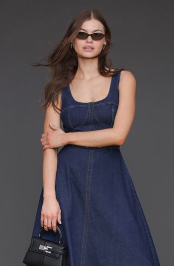Belted Bustier Denim Dress