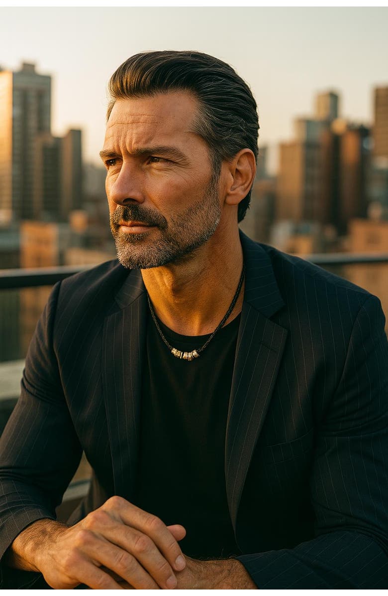 Trafalgar Nasher Vegan Leather Beaded Necklace, Alternate, color, Black