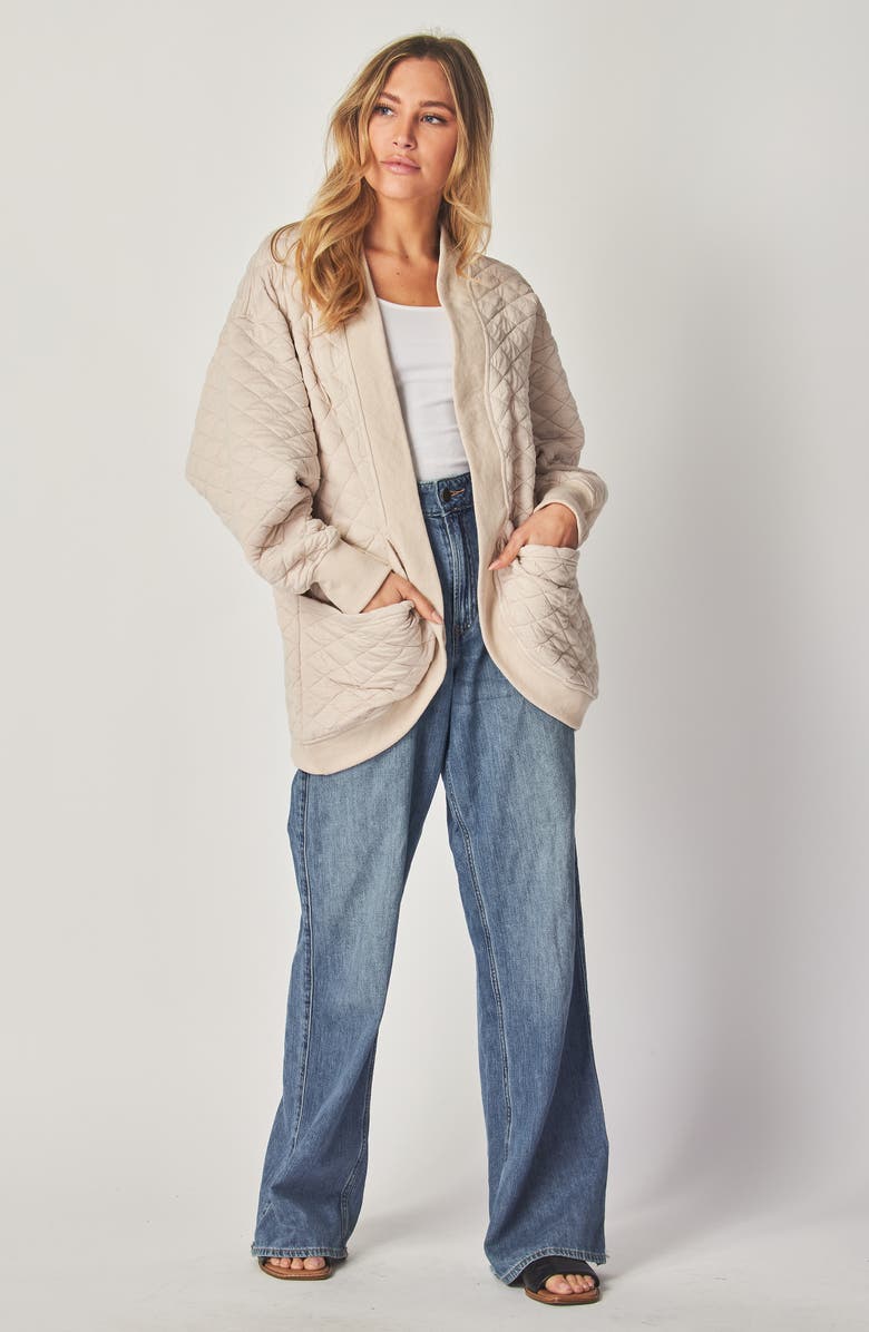BLUEGREY Quilted Cotton Blend Cardigan Sweatshirt, Alternate, color, Taupe