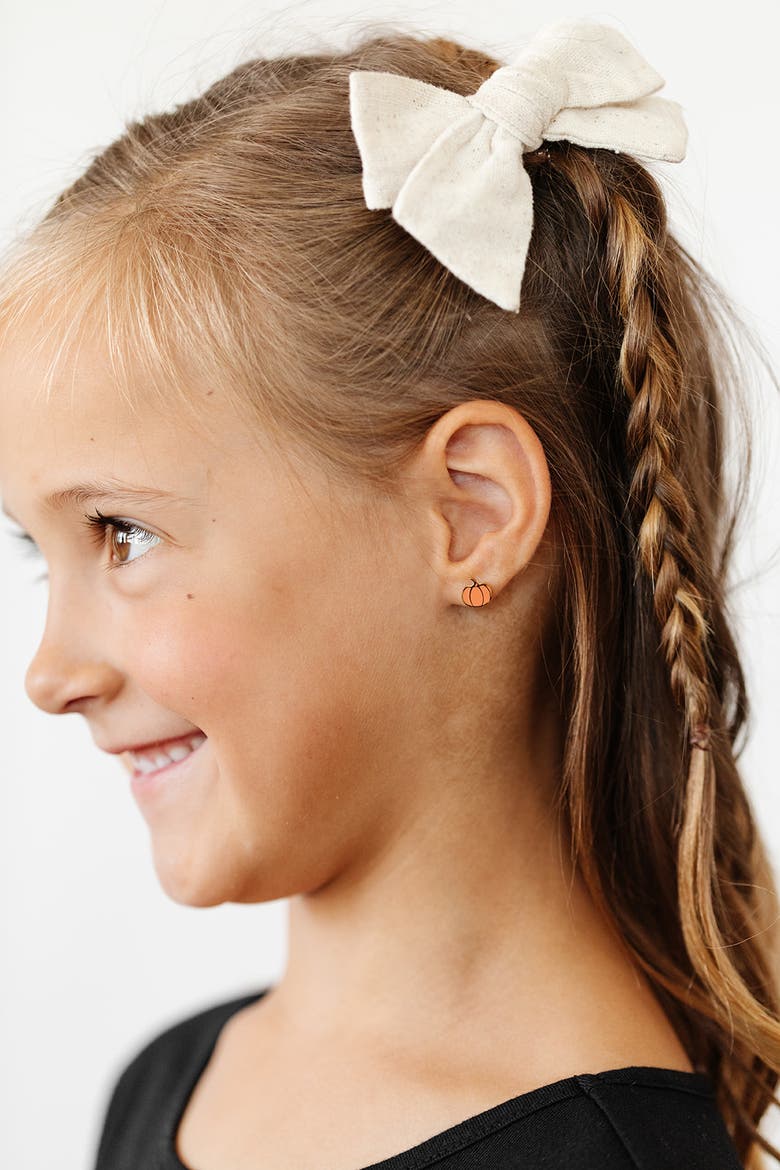 Girls' Pumpkin Flatback Stud Hypoallergenic Earrings, Alternate, color, Orange