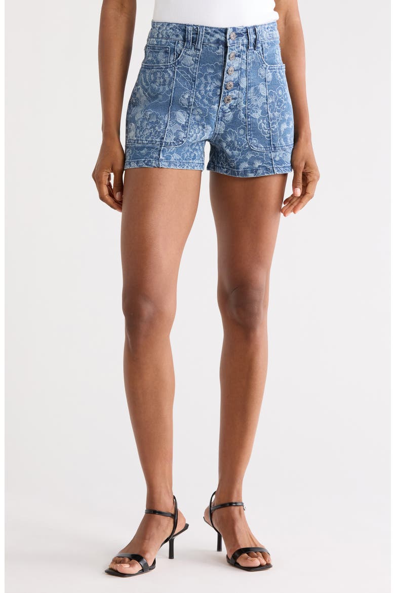 Floral Button Fly Denim Shorts, Main, color, DARK WASH SKETCHED FLORAL
