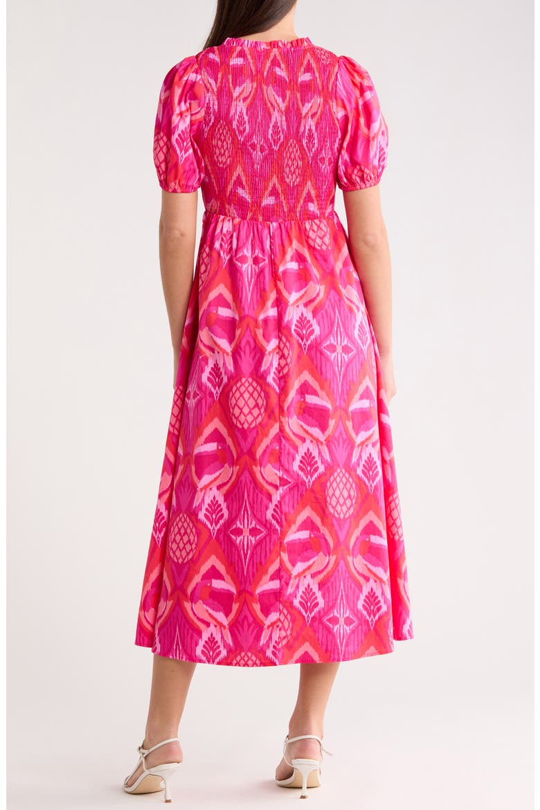 Prissa Ikat Brenty Smocked Midi Dress, Alternate, color, MAGENTA-CORAL