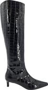 Madison Maison Tall Moc Croc Pointy Toe Kitten Heel Boot