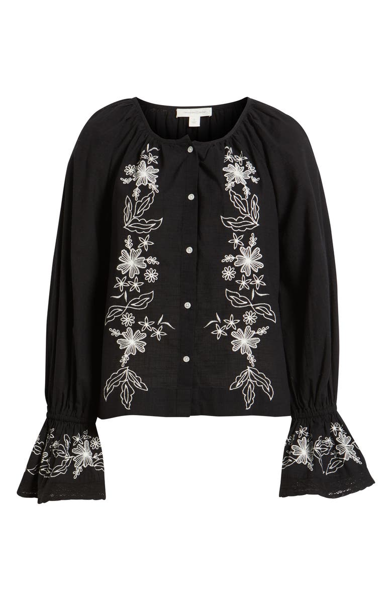 Treasure & Bond Embroidered Front Button Top, Alternate, color, Black-Ivory Embroidered Floral