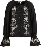 Treasure 
Bond Embroidered Front Button Top