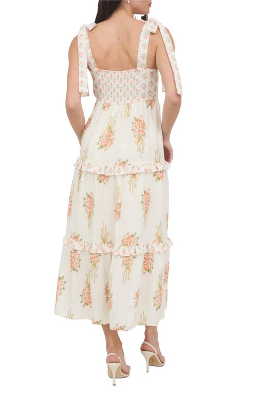 August Sky Floral Bow Strap Maxi Dress In Apricot Multi