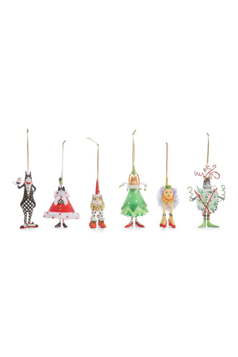 Patience Brewster Set of 6 Mini Cat Ornaments, Main, color, MULTI