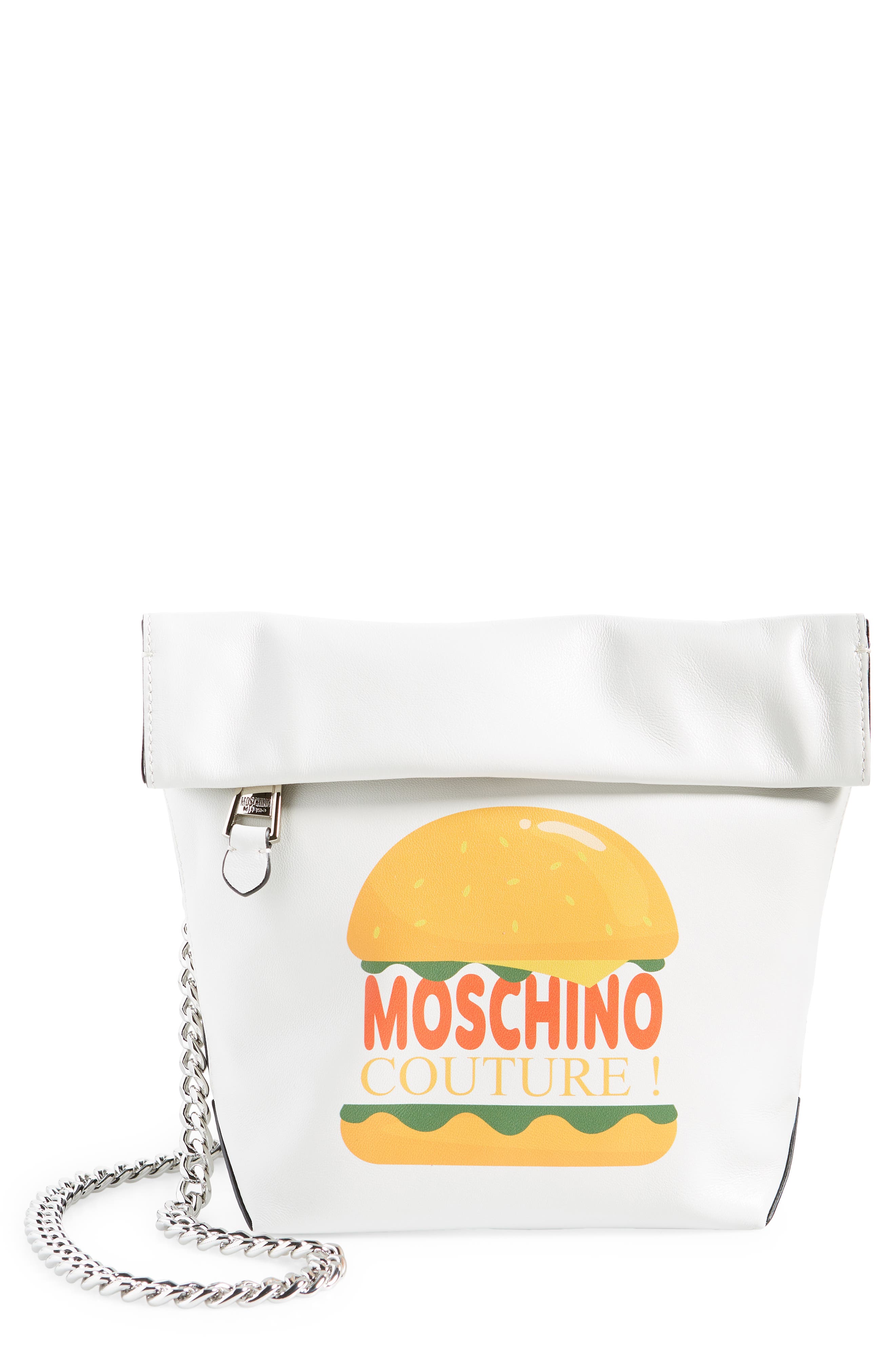 Moschino Burger Leather Shoulder Bag, Main, color, 