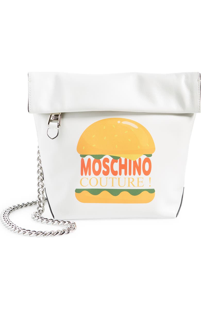 Moschino Burger Leather Shoulder Bag, Main, color,