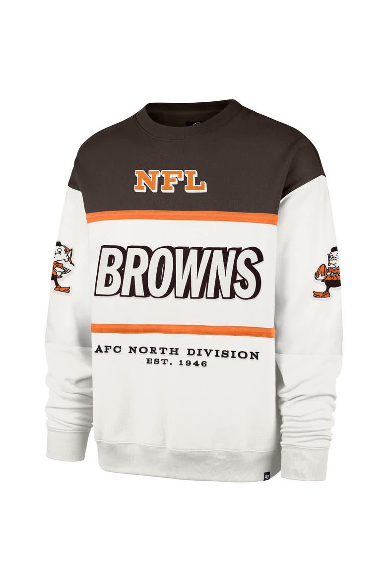 Men's '47  White Cleveland Browns Throwback Breeze Maximalist Sweatshirt, Alternate, color, Brown
