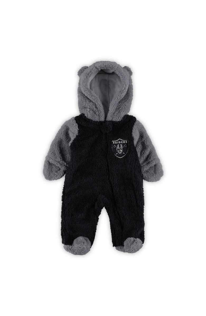 Outerstuff Newborn & Infant Black/Gray Las Vegas Raiders Game Nap Teddy Fleece Bunting Full-Zip Sleeper, Main, color, 