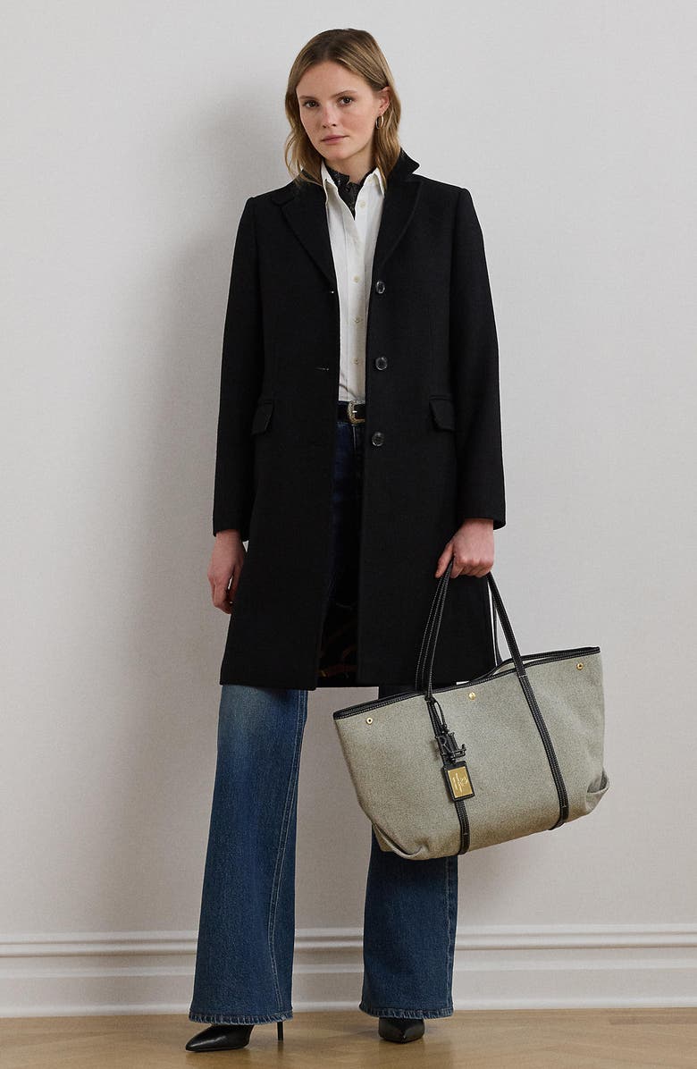 Lauren Ralph Lauren Longline Wool Blend Twill Coat, Alternate, color, Black