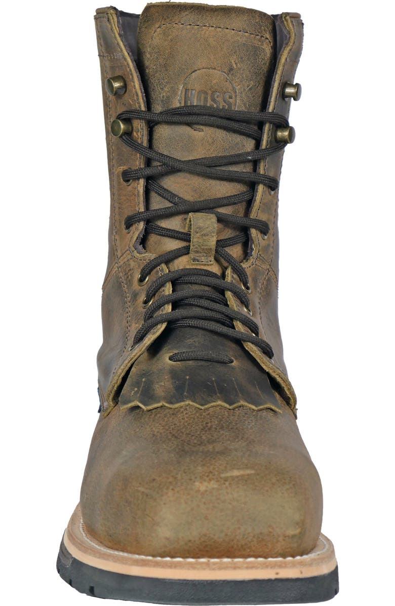 Hoss Boot Company HOSS Brisbee Lacer 8 Inch Distressed Lace Up Kiltie Composite Toe Work Boot, Alternate, color, Brown