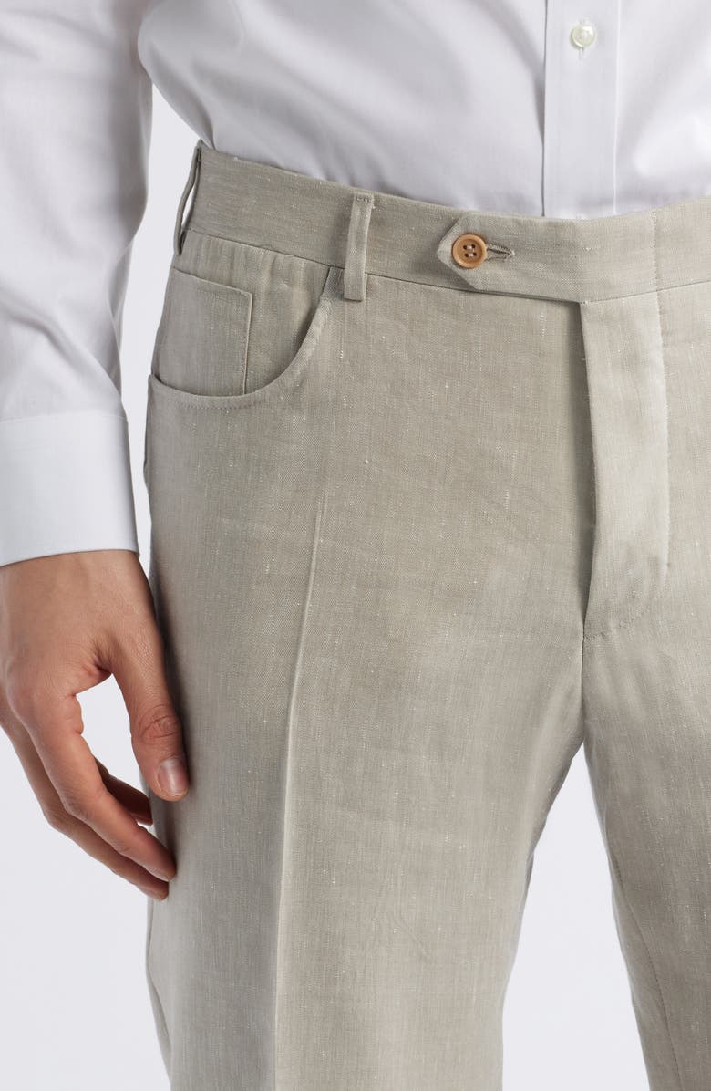 Canali Trim Fit 5-Pocket Slub Linen & Wool Dress Pants, Alternate, color, Beige