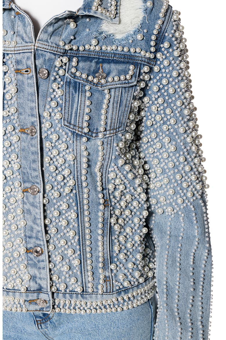Imitation Pearl Denim Jacket, Alternate, color, BLUR