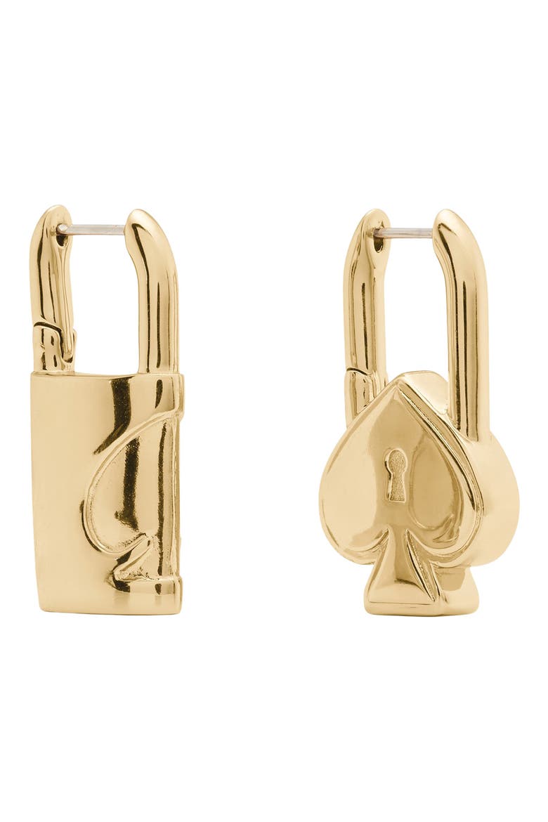 Asymmetrical Padlock Huggie Hoop Earrings, Main, color, GOLD