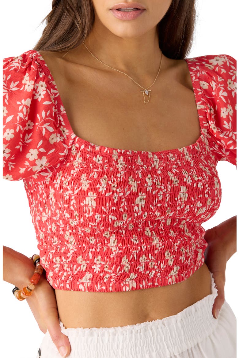 Lorna Floral Smocked Crop Top, Alternate, color, CAYENNE