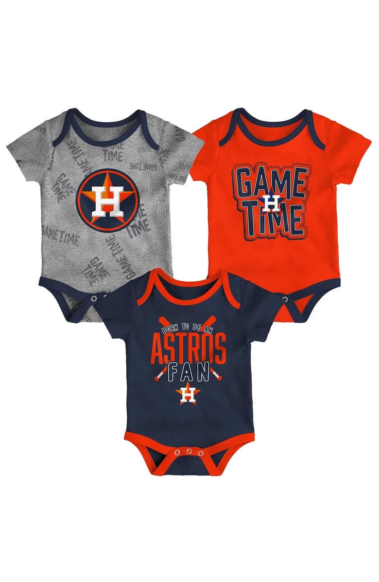 Outerstuff Newborn & Infant Houston Astros Navy/Orange/Heathered Gray Game Time Three-Piece Bodysuit Set, Main, color, Navy