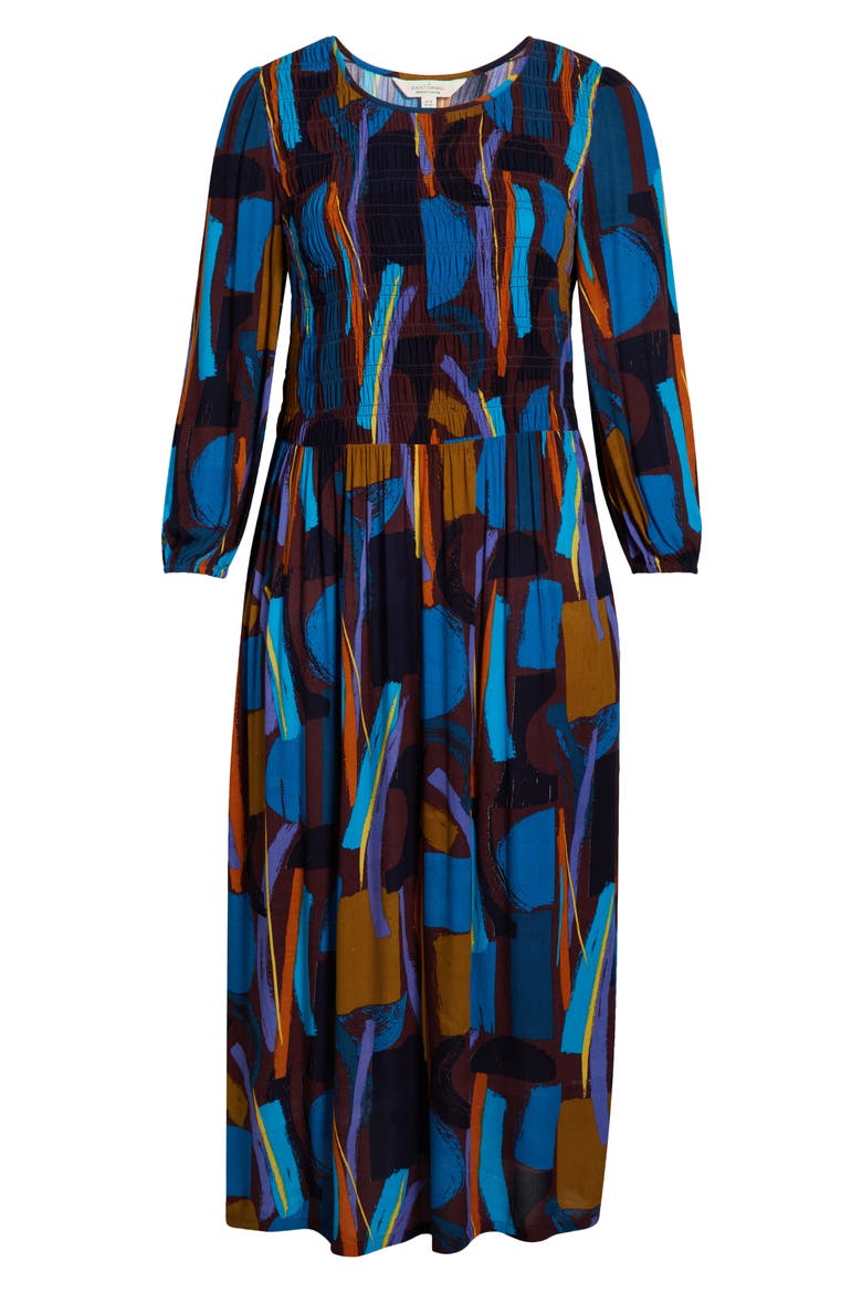 Meadowsweet Printed Smocked Midi Dress, Alternate, color, ZENNOR STACK DARK RYE