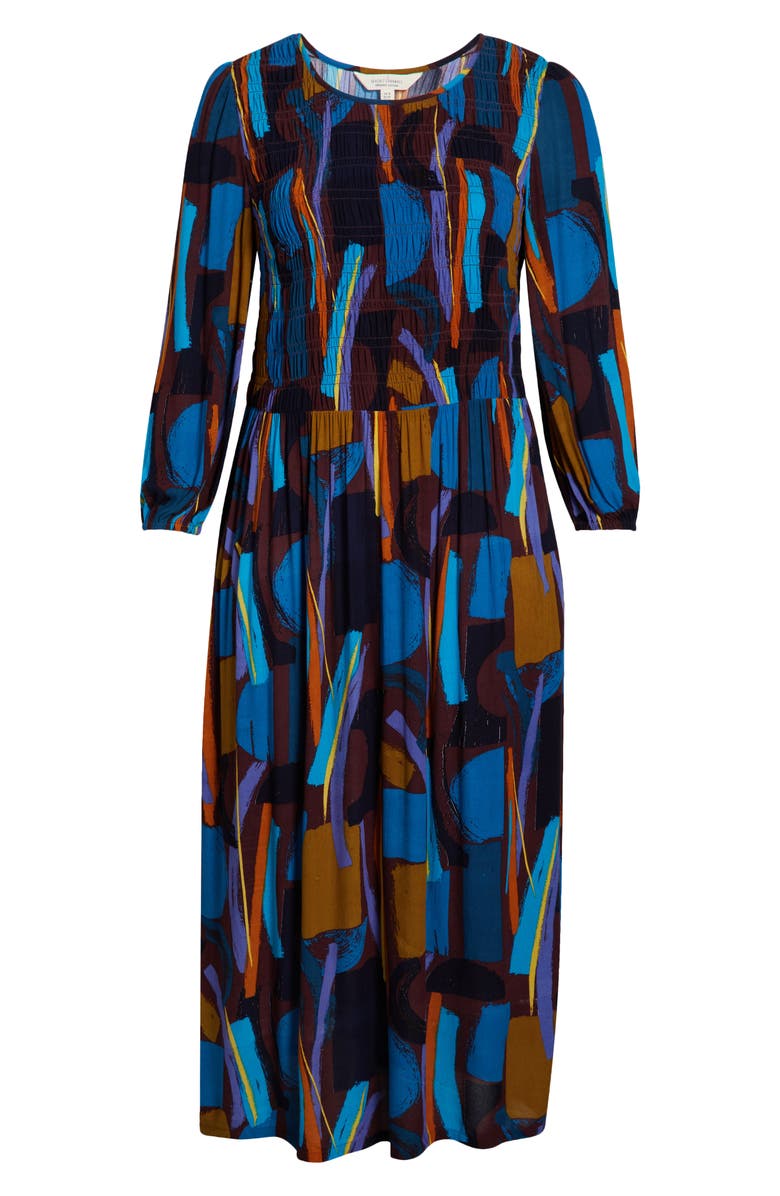 Seasalt Cornwall Meadowsweet Printed Smocked Midi Dress, Alternate, color, Zennor Stack Dark Rye