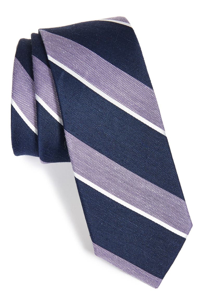 Stripe Silk Blend Tie, Main, color, NAVY/ LILAC