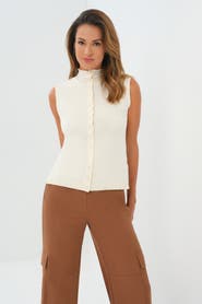Anatomie Viola Sweater Knit Sleeveless Button Down Top