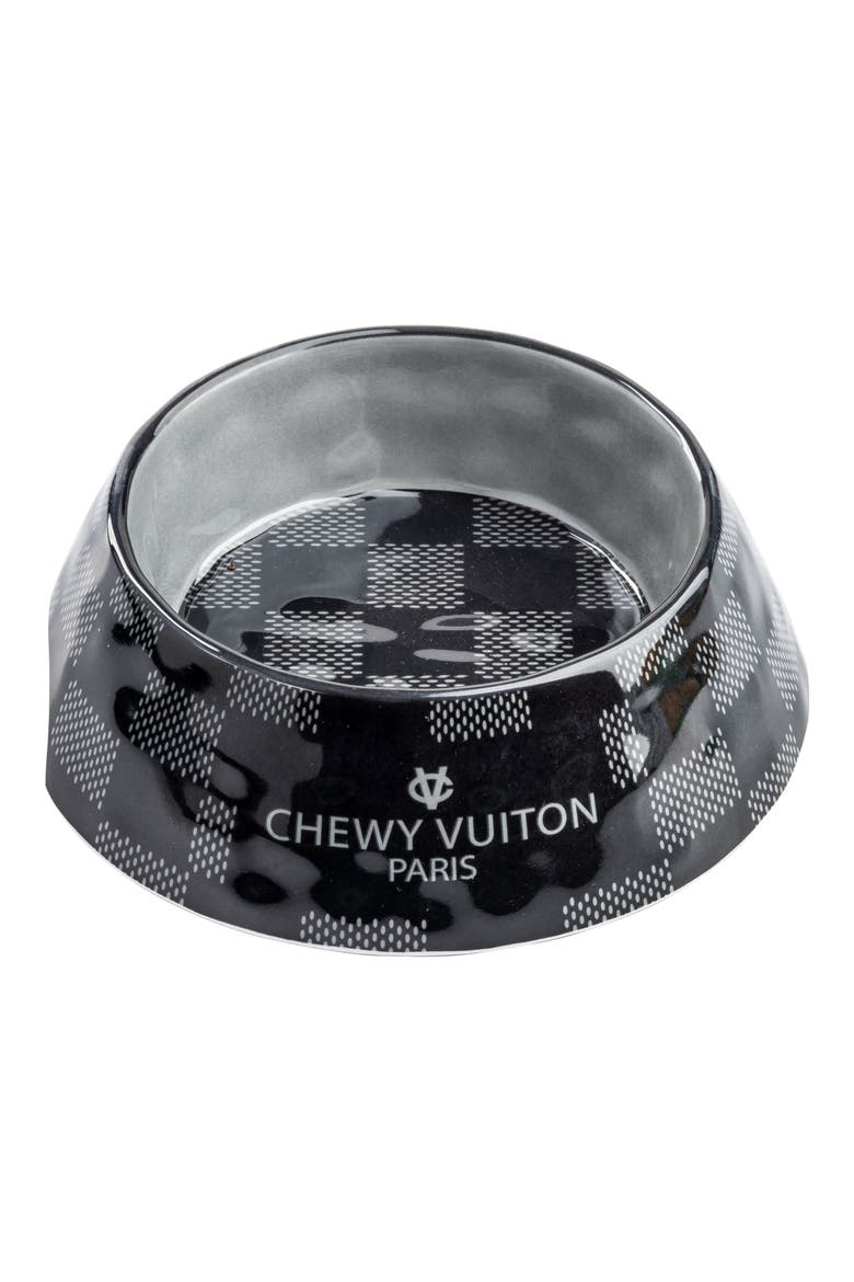 Chewy Vuiton Pet Bowl, Main, color, BLACK CHECKER