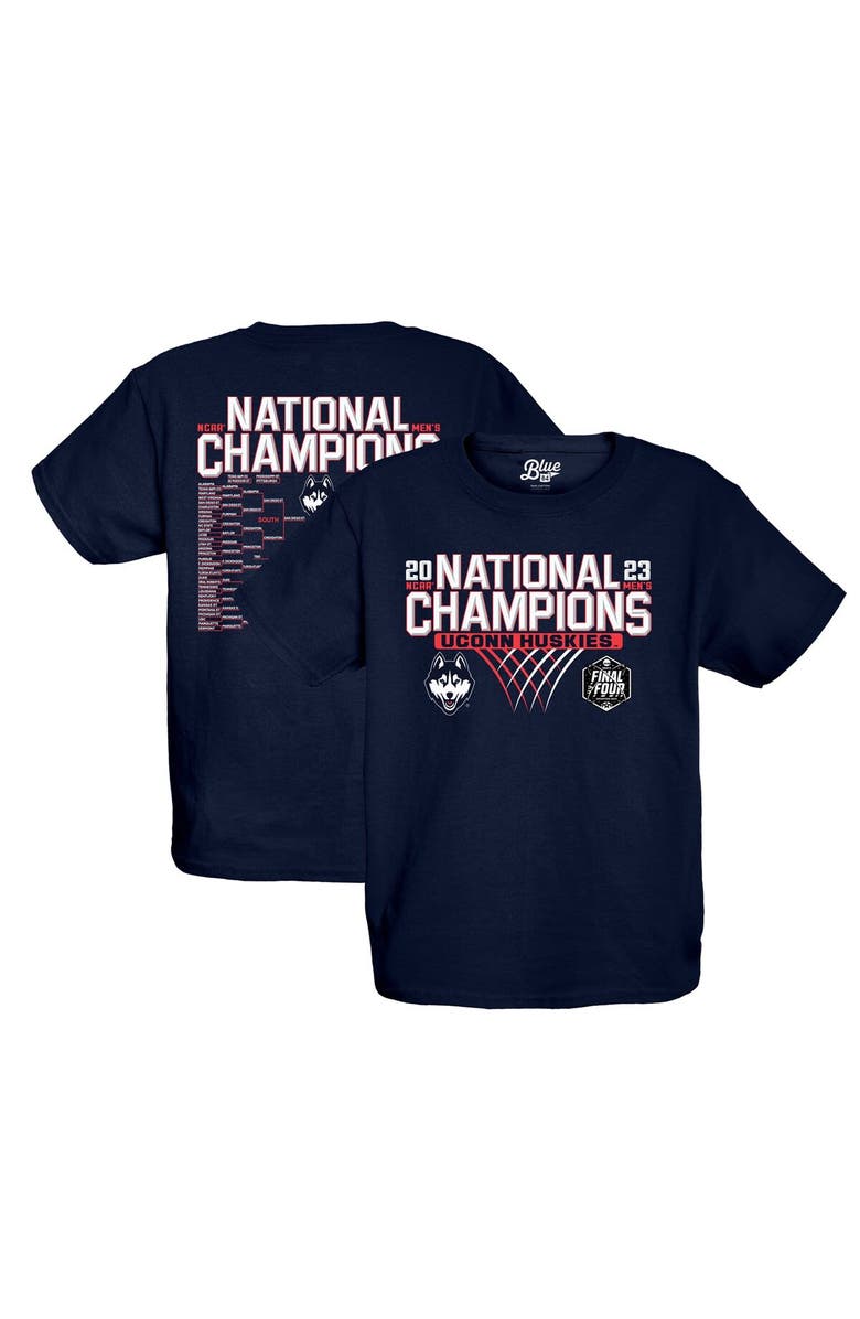 BLUE 84 Youth Blue 84 Navy UConn Huskies 2023 NCAA Men's Basketball National Champions Focus Bracket T-Shirt, Main, color, 