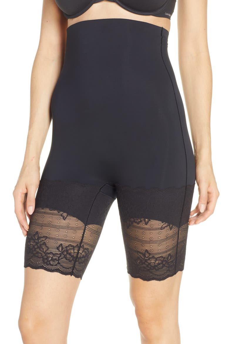Plush High Waist Shaping Shorts, Main, color, BLACK