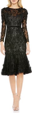 Mac Duggal Floral Appliqué Long Sleeve Cocktail Dress