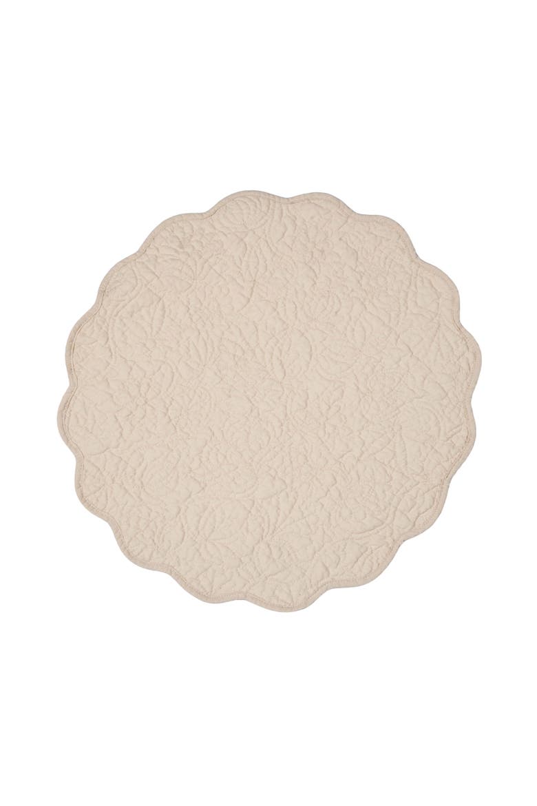 Christiana Khaki Reversible Machine Washable Round Scallop Quilt Placemats Set of 6, Alternate, color, Beige