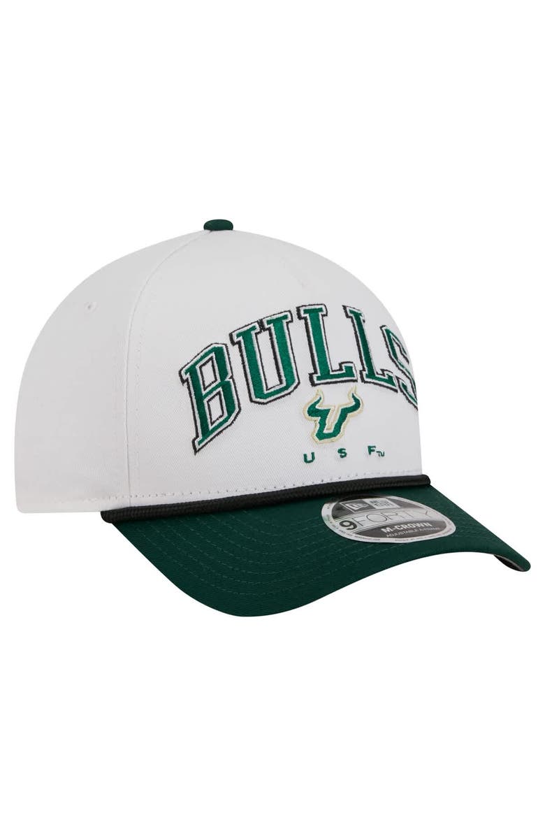 New Era Men's New Era White/Green South Florida Bulls Arch Two-Tone Rope 9FORTY A-Frame M-Crown Adjustable Hat, Alternate, color, White