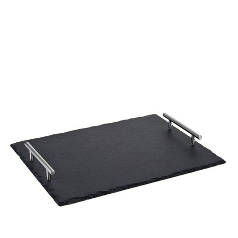 Slate Tray with Stainless Steel Handles