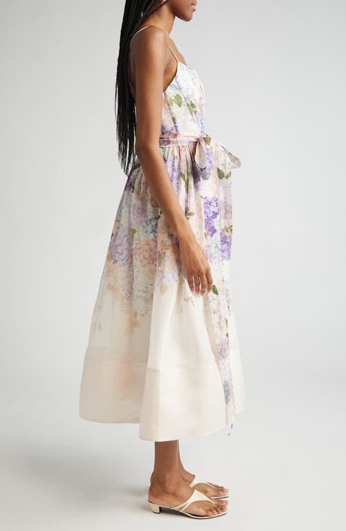 Zimmermann Dawning Belted Floral-print Linen And Silk-blend Midi Dress In Lilac Floral