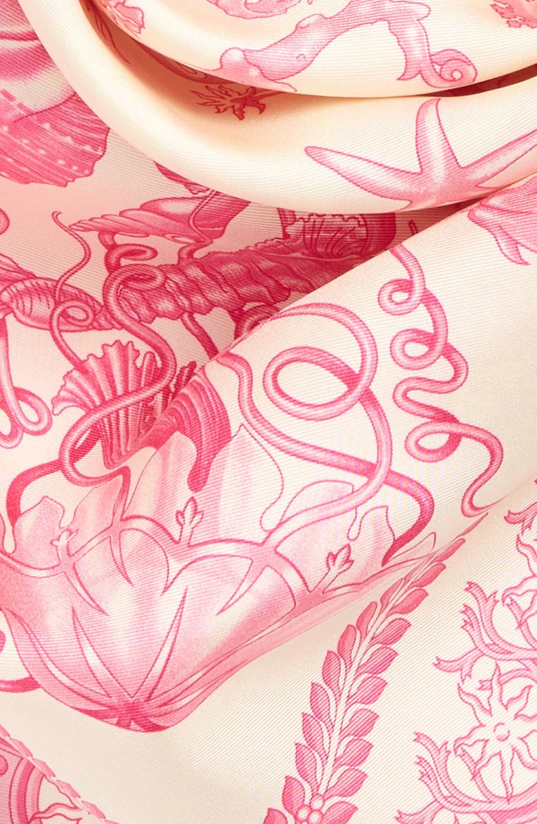 Versace Underwater Barocco Silk Square Scarf, Alternate, color, Eggshell Dragonfruit