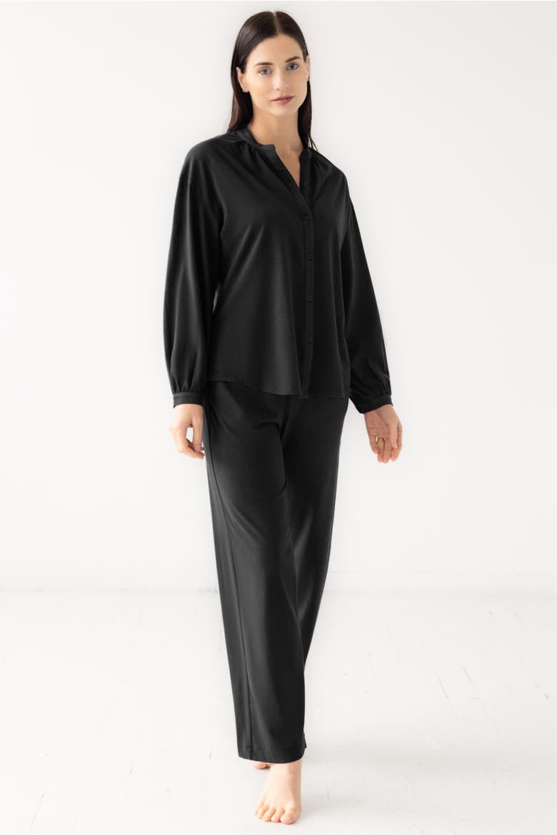 Mandarin Collar Soft Pima Cotton Pajamas, Alternate, color, Black