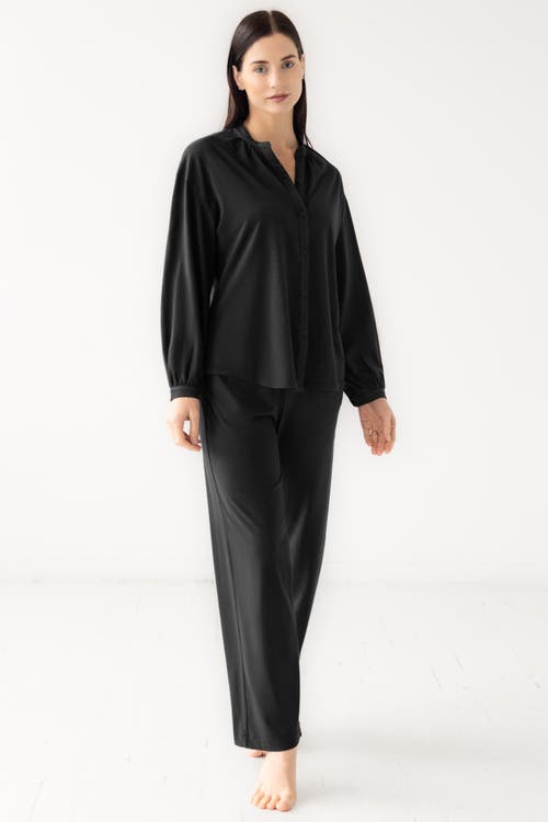 Salua Mandarin Collar Soft Pima Cotton Pajamas In Black