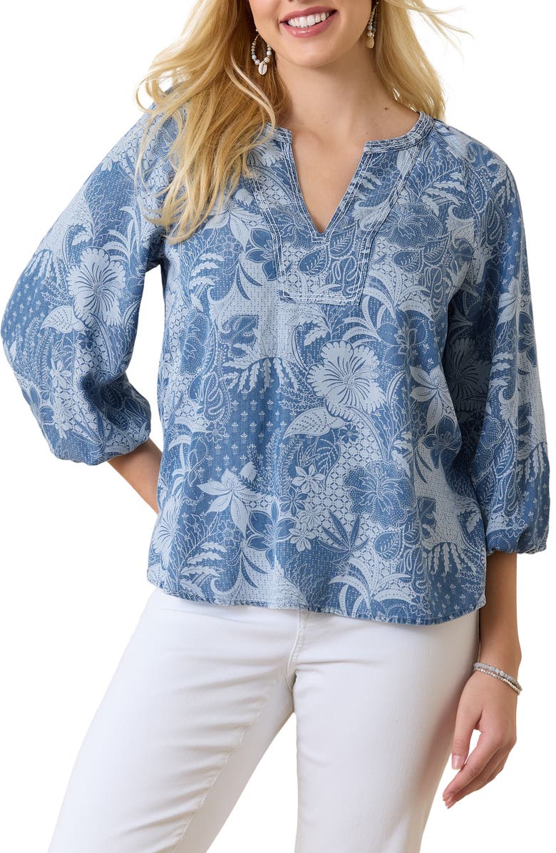 Tommy Bahama Secret Inlet Floral Top, Main, color, Med Marina Wash