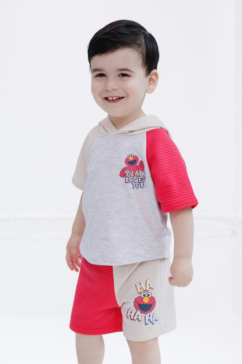 2-Piece Hooded Tee and Shorts Set, Alternate, color, Oatmeal Red Elmo