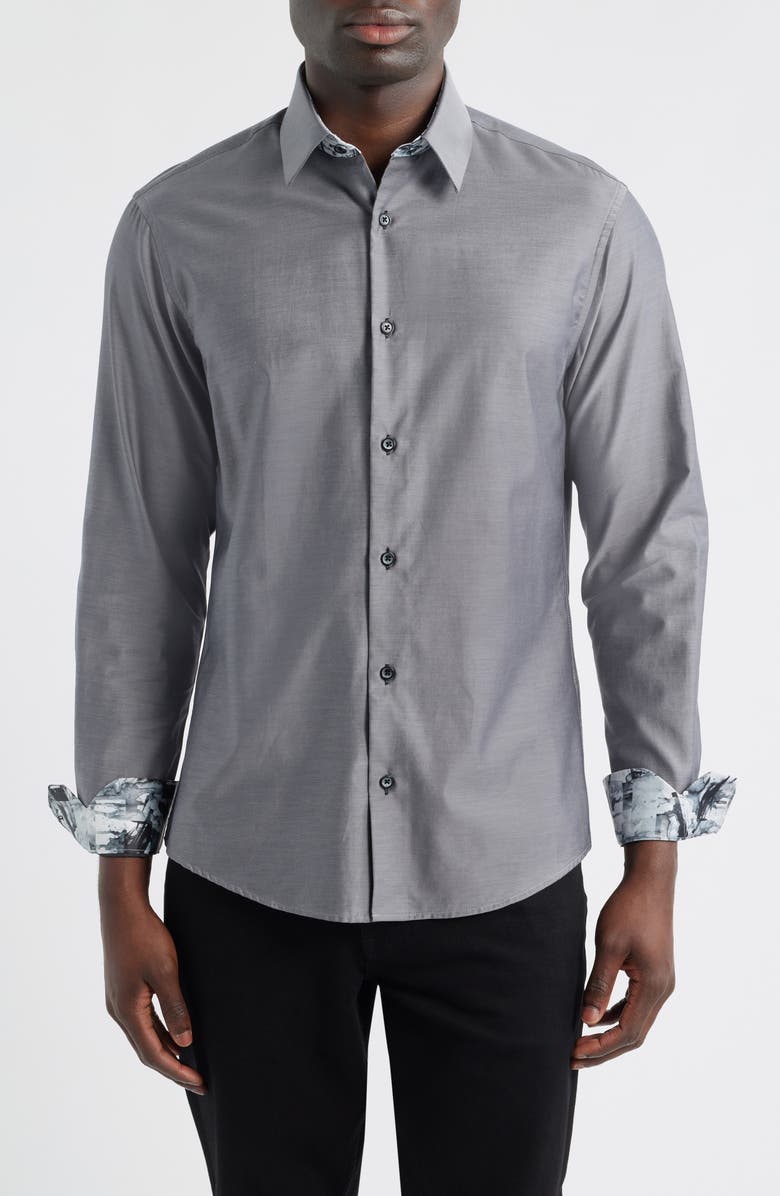 Siragusa Twill Printed Silk Trim Dress Shirt, Main, color, Gray