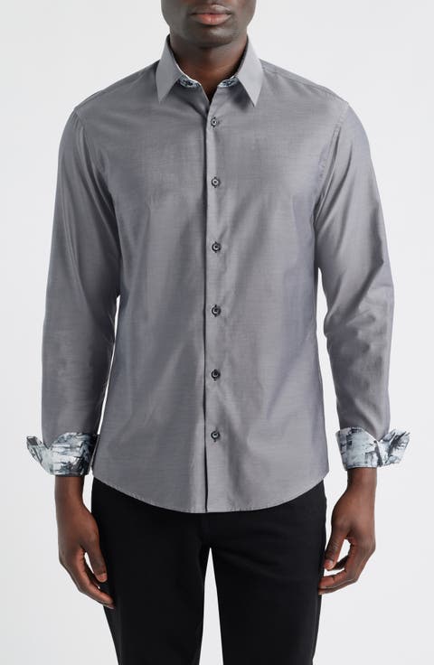 Twill Printed Silk Trim Dress Shirt
