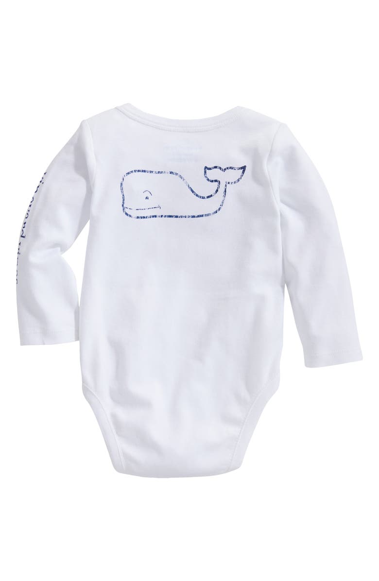 vineyard vines Whale Long Sleeve Cotton Graphic Bodysuit, Alternate, color, White Cap