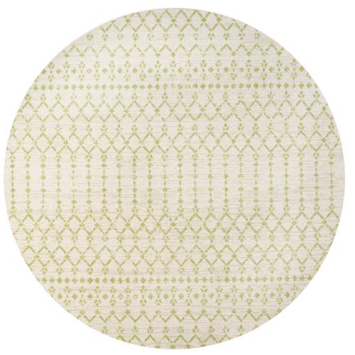 Jonathan Y Ourika Moroccan Geometric Textured Weave Indoor/outdoor Round Area Rug In Cream/green