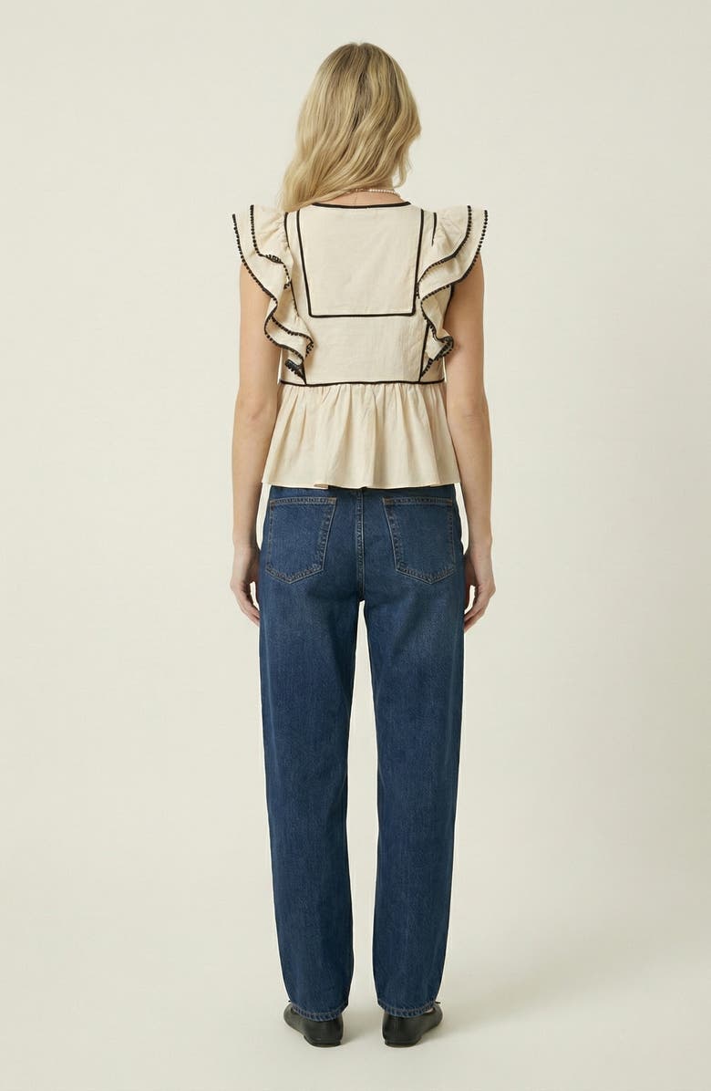 Modenaire Ruffle Sleeve Peplum Front Tie Top, Alternate, color, Cream