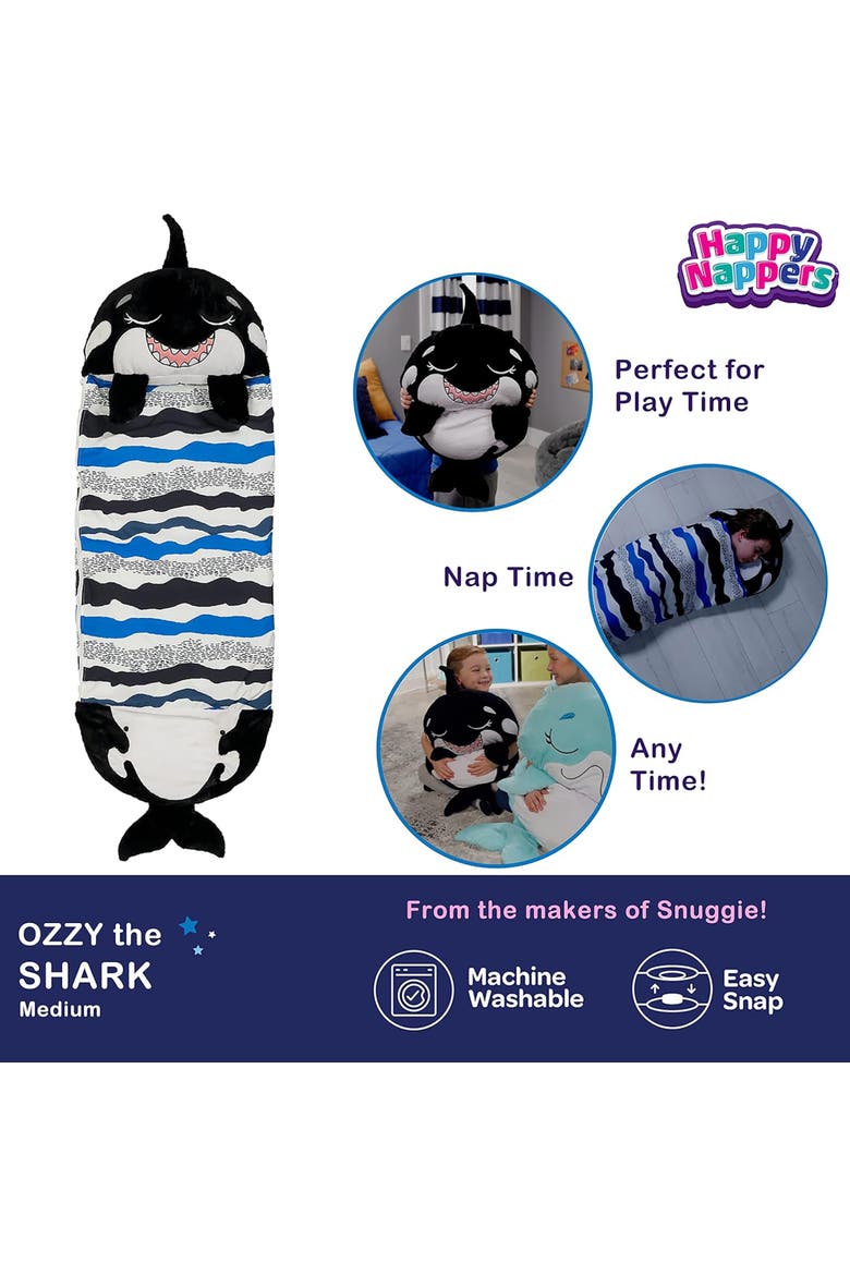Pillow and Sleepy Sack Medium Ozzy The Black Shark, Alternate, color, Black