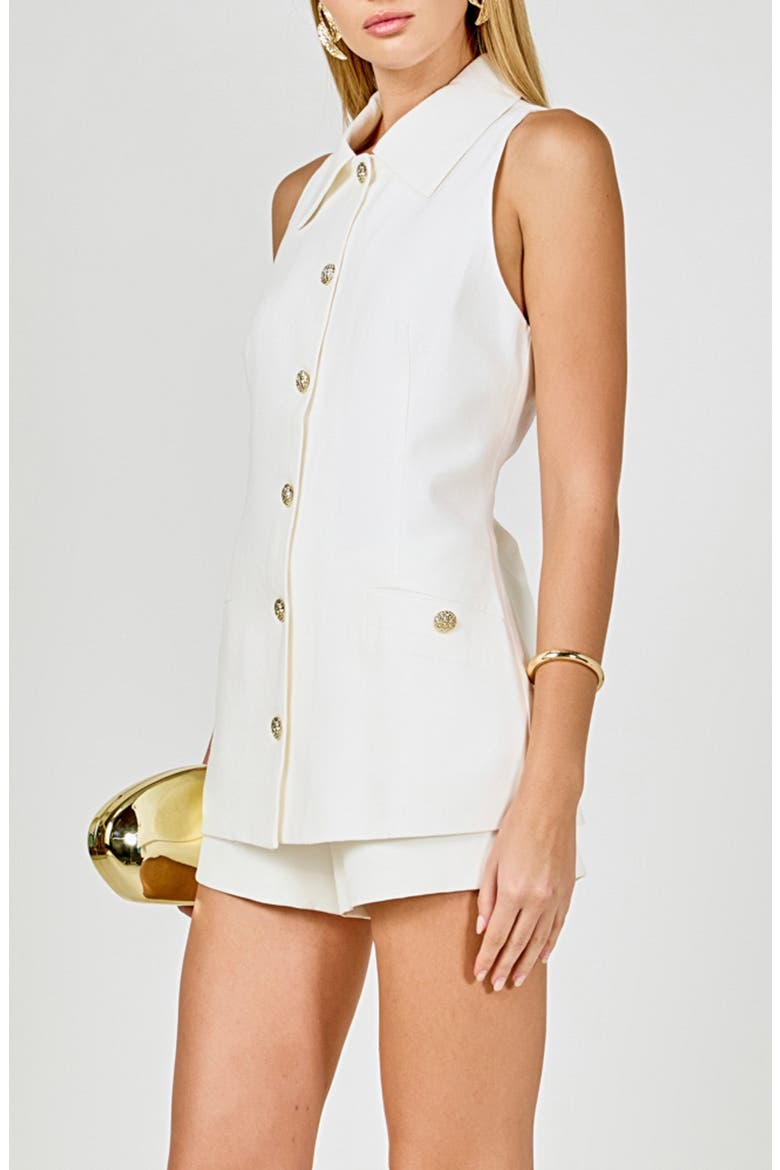 Sleeveless Linen Blend Shirt, Alternate, color, WHITE