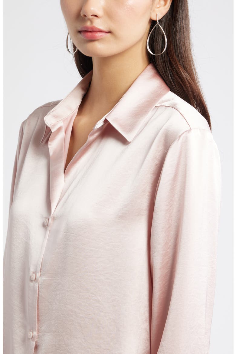 Relaxed Fit Satin Button-Up Shirt, Alternate, color, PINK SEPIA