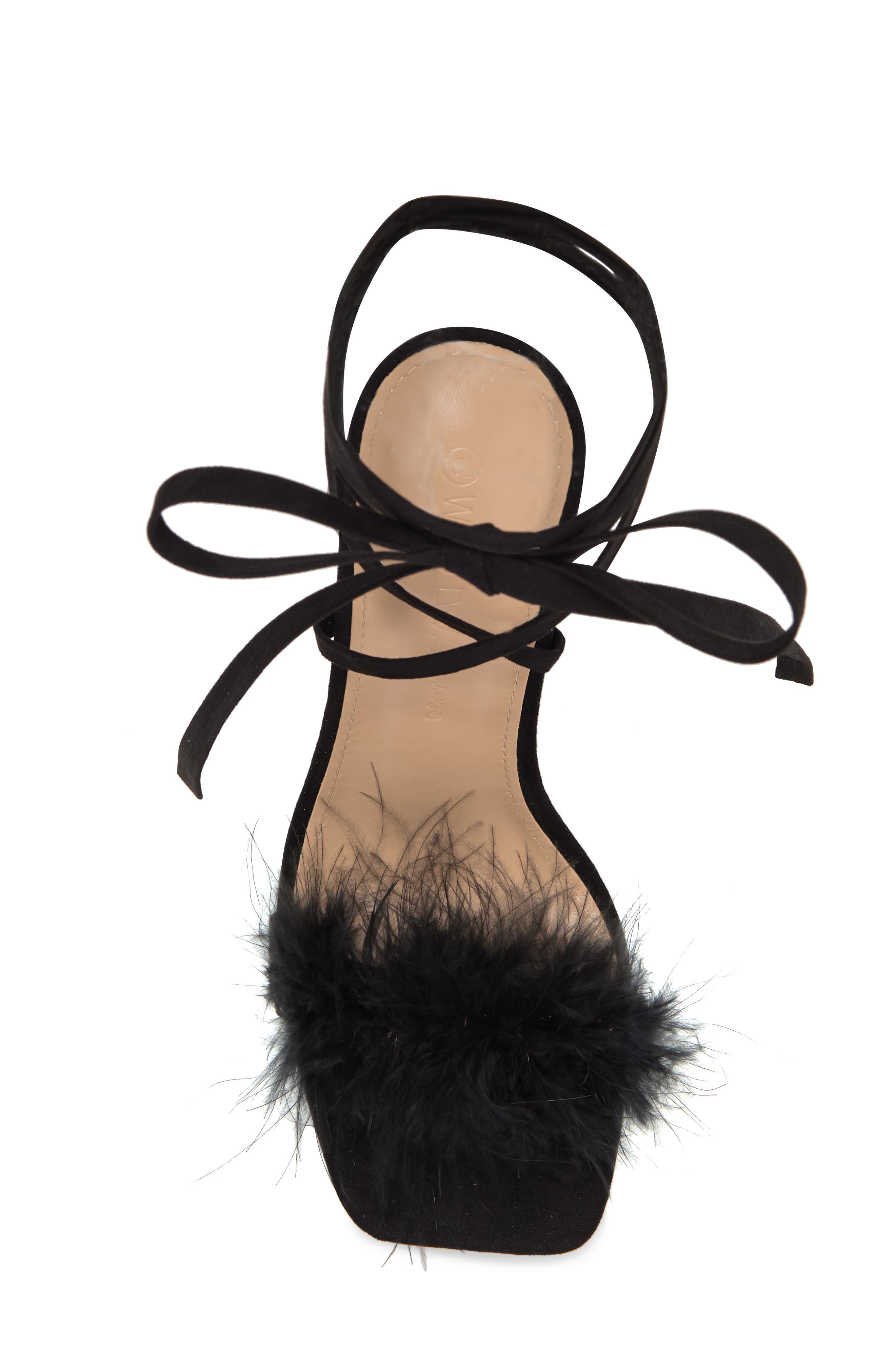 WILD DIVA LOUNGE Faux Feather Sandal, Alternate, color, 