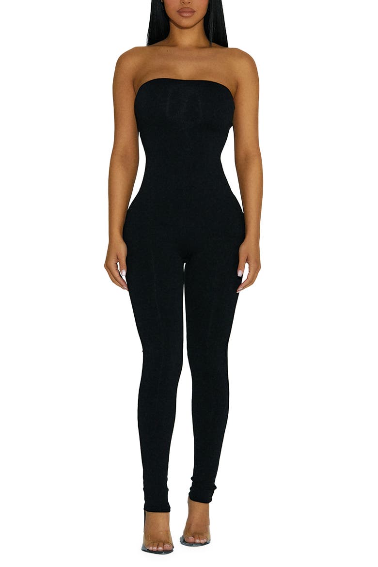 Tube Tight Strapless Jumpsuit, Main, color, BLACK